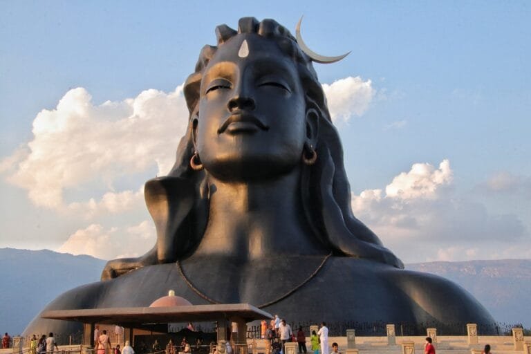 Majestic Adi yogi Shiva Statue at Isha Foundation, Coimbatore, symbolizing divine energy and meditation.