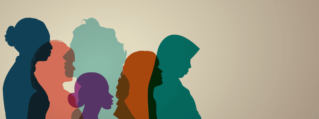 "Silhouettes of diverse women in profile, symbolizing unity and strength for International Women’s Day."