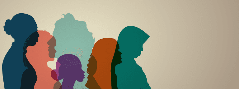 "Silhouettes of diverse women in profile, symbolizing unity and strength for International Women’s Day."