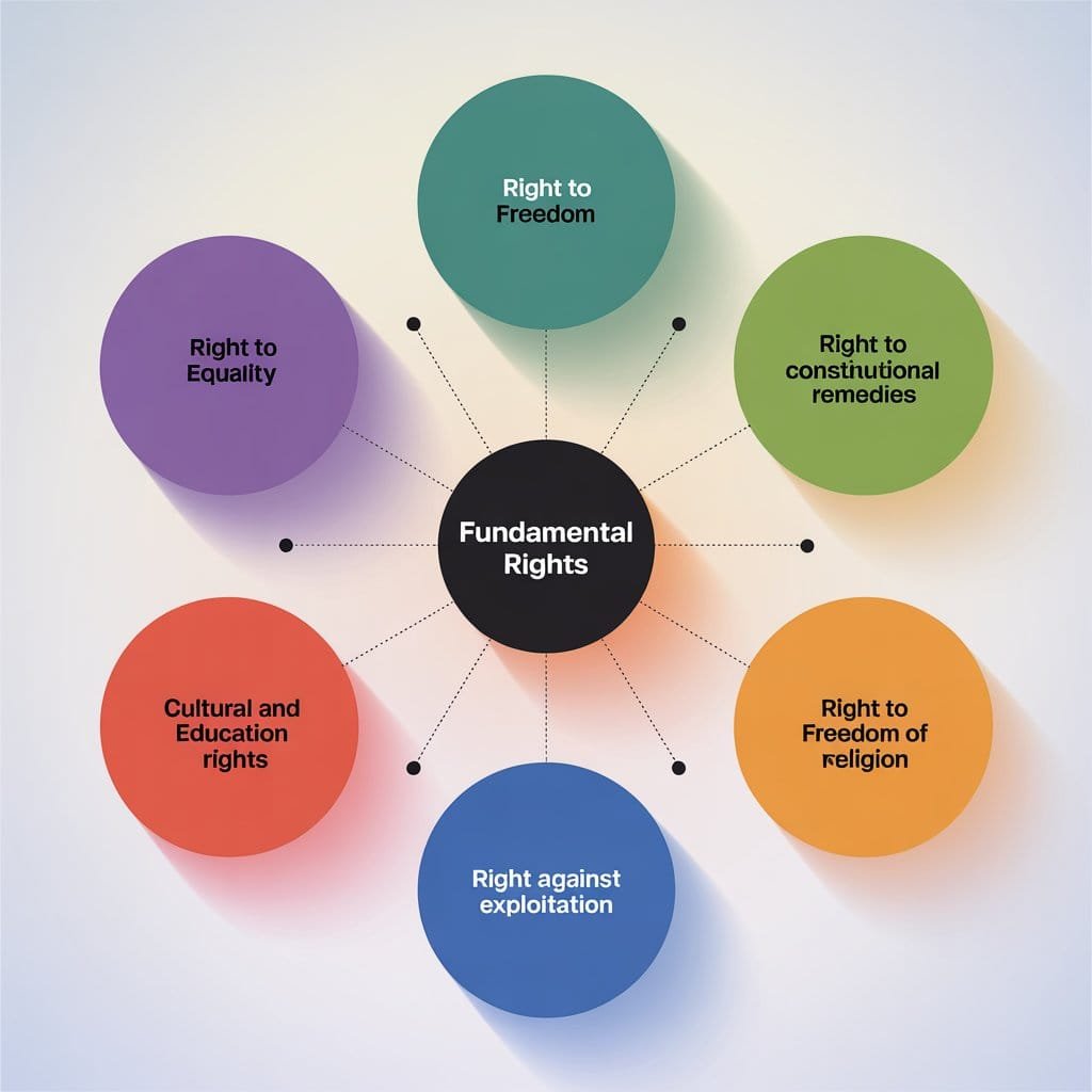 A image depicting Various Fundamental rights given under Constitution