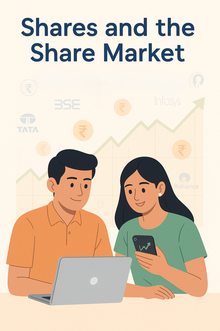 A picture depicting two person learning about share market and Stocks