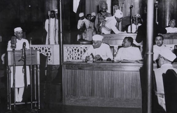 Jawaharlal Nehru delivering the historic “Tryst with Destiny” speech on the eve of India’s Independence in the Constituent Assembly, 1947.