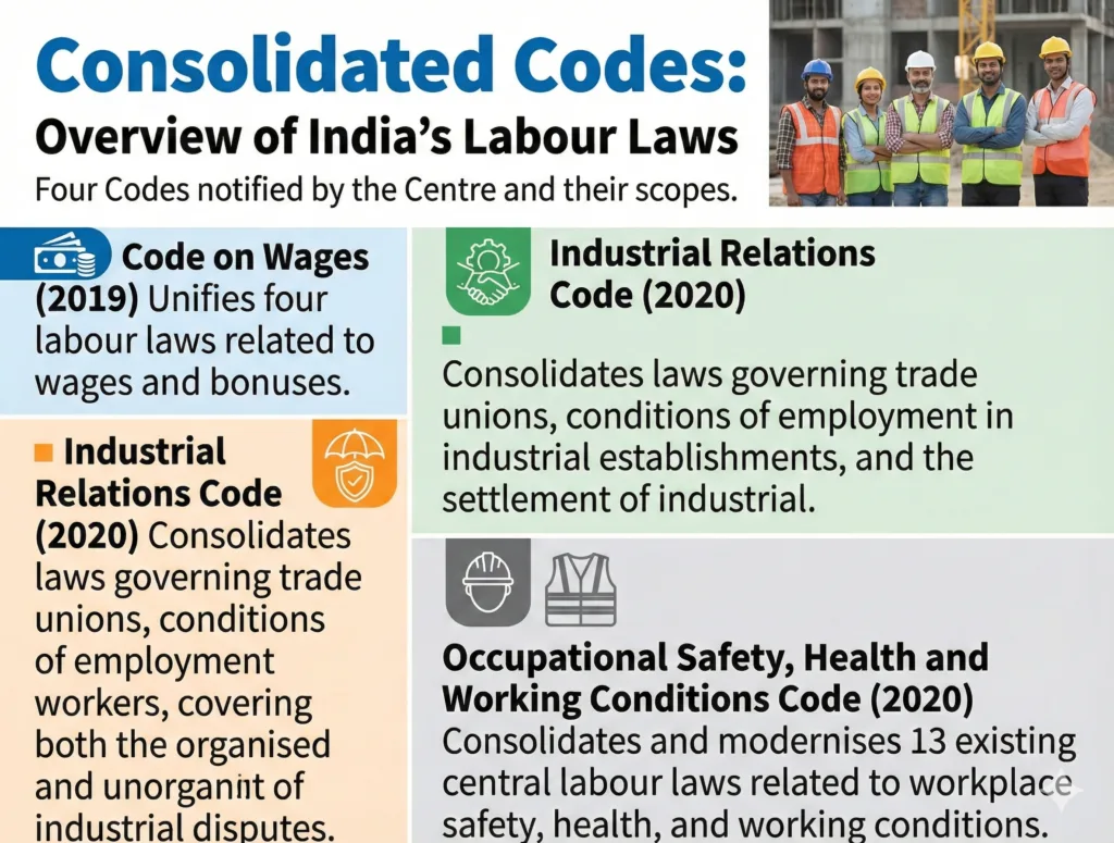 An AI Generated Image of a short brief of the New Labour codes of 2025